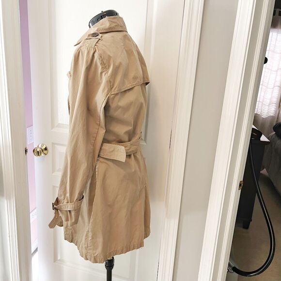 GAP Classic Khaki Double Breasted Button Tie Belt Long Trench Coat Jacket - Picture 3 of 15